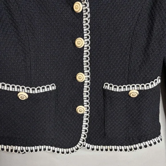 Vintage St John Couture Santana Knit Jacket M Black Ivory Trim Button Blazer - Picture 6 of 12